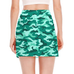 Teal Camouflage Print Side Slit Mini Skirt