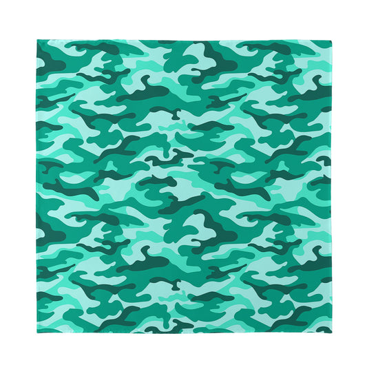 Teal Camouflage Print Silk Bandana