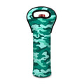 Teal Camouflage Print Single Neoprene Wine Tote