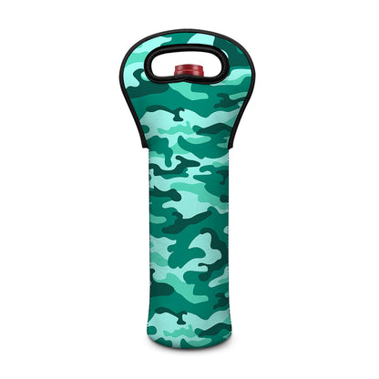 Teal Camouflage Print Single Neoprene Wine Tote