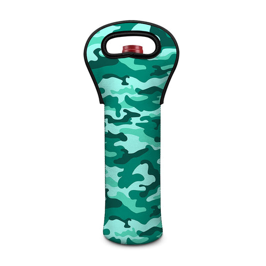 Teal Camouflage Print Single Neoprene Wine Tote