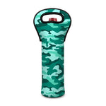 Teal Camouflage Print Single Neoprene Wine Tote