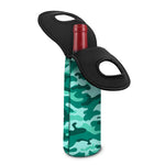 Teal Camouflage Print Single Neoprene Wine Tote