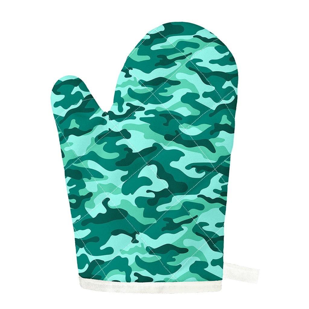 Teal Camouflage Print Single Oven Mitt