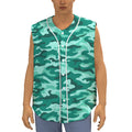 Teal Camouflage Print Sleeveless Baseball Jersey