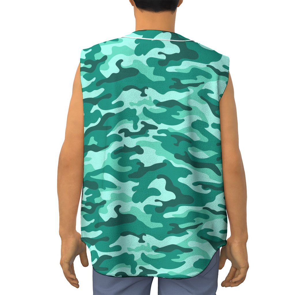 Teal Camouflage Print Sleeveless Baseball Jersey