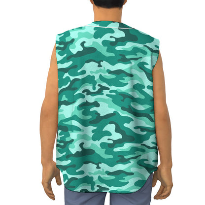 Teal Camouflage Print Sleeveless Baseball Jersey