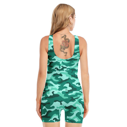 Teal Camouflage Print Sleeveless One Piece Swimsuit