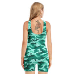 Teal Camouflage Print Sleeveless One Piece Swimsuit