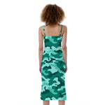 Teal Camouflage Print Slim Fit Midi Cami Dress