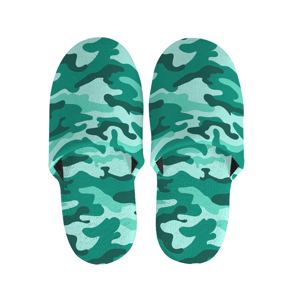 Teal Camouflage Print Slippers