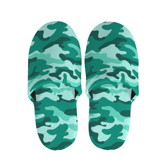 Teal Camouflage Print Slippers