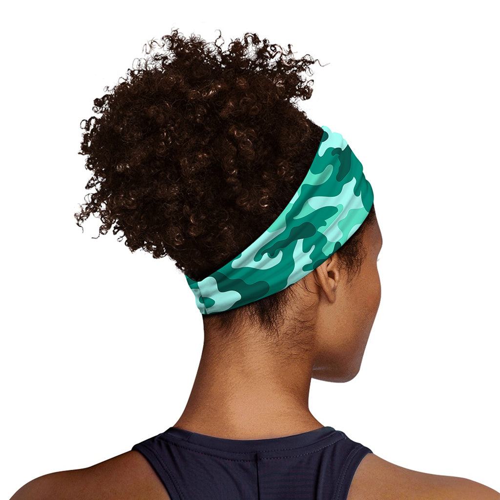 Teal Camouflage Print Sports Headband