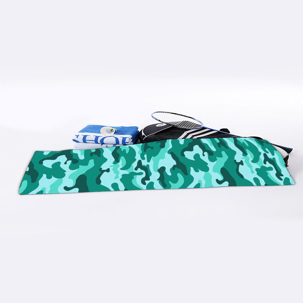 Teal Camouflage Print Sports Towel