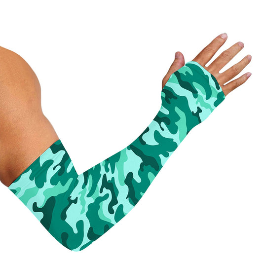 Teal Camouflage Print Sun Protection Arm Sleeves