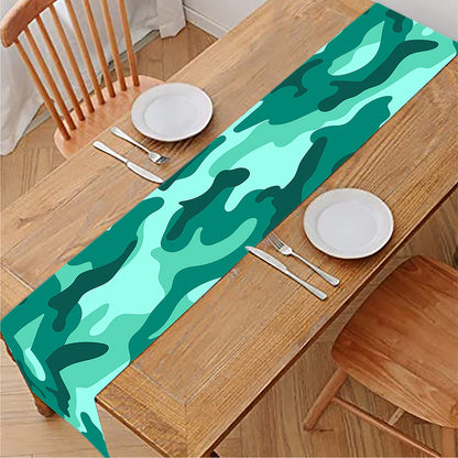 Teal Camouflage Print Table Runner