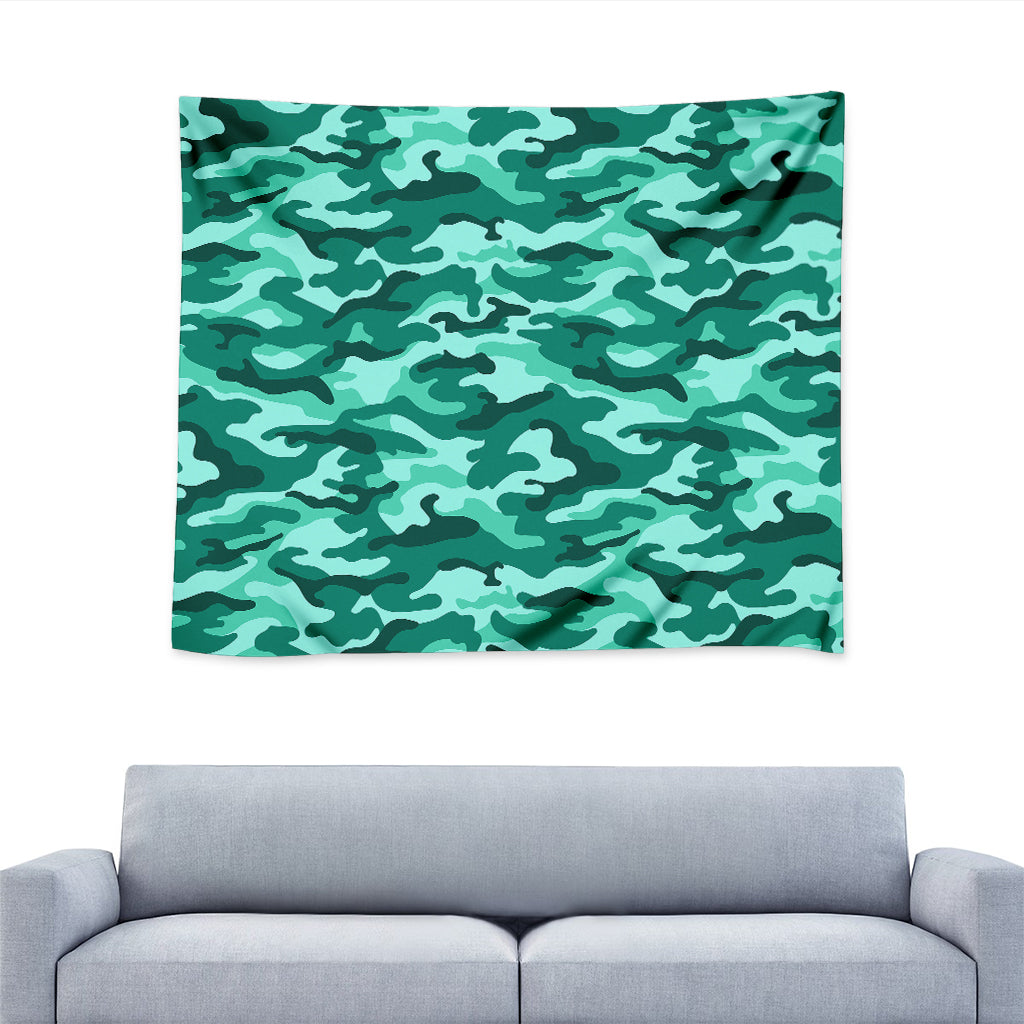 Teal Camouflage Print Tapestry