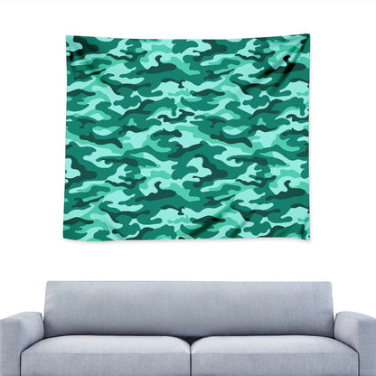 Teal Camouflage Print Tapestry