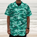 Teal Camouflage Print Textured Short Sleeve Shirt
