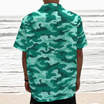 Teal Camouflage Print Textured Short Sleeve Shirt