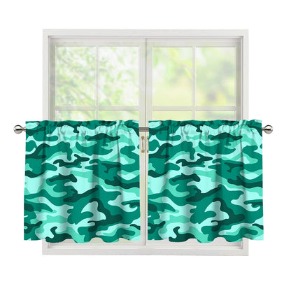 Teal Camouflage Print Tier Curtains