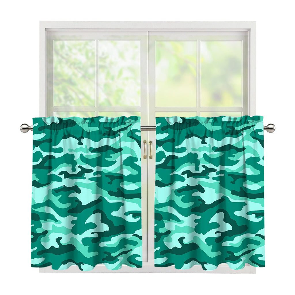 Teal Camouflage Print Tier Curtains