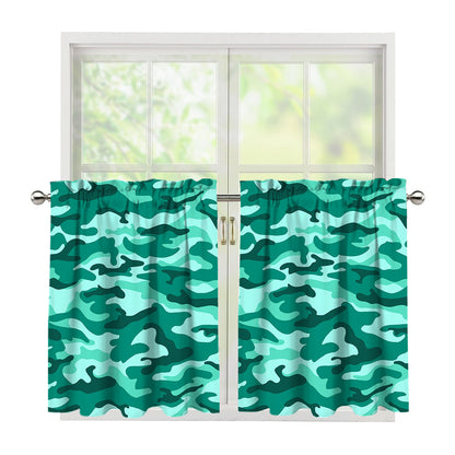 Teal Camouflage Print Tier Curtains