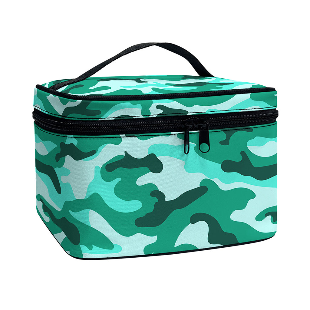 Teal Camouflage Print Travel Makeup Bag