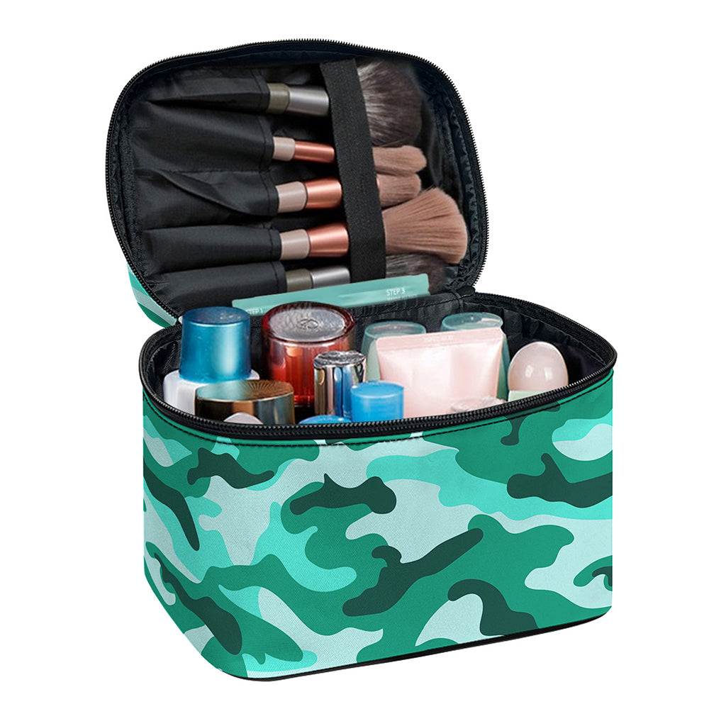 Teal Camouflage Print Travel Makeup Bag