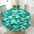 Teal Camouflage Print Waterproof Round Tablecloth