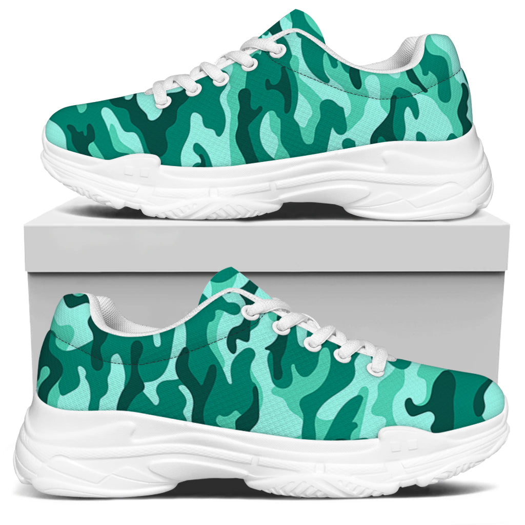 Teal Camouflage Print White Chunky Shoes