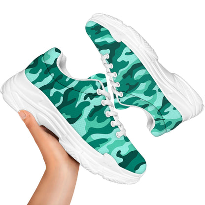 Teal Camouflage Print White Chunky Shoes