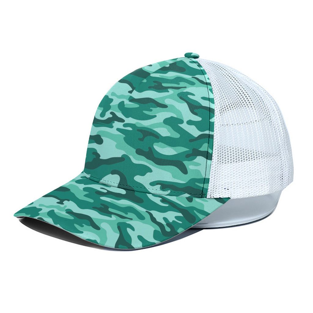 Teal Camouflage Print White Mesh Trucker Cap