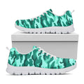 Teal Camouflage Print White Running Shoes