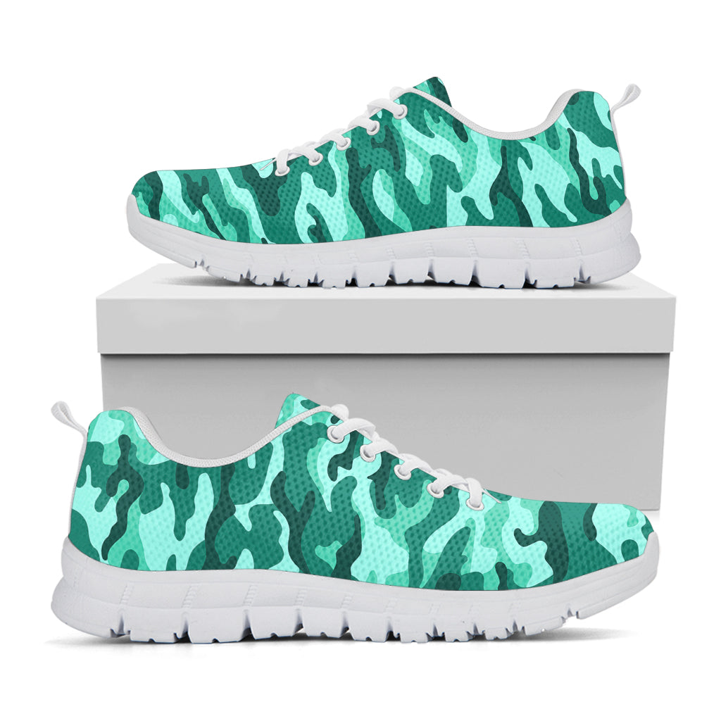 Teal Camouflage Print White Running Shoes