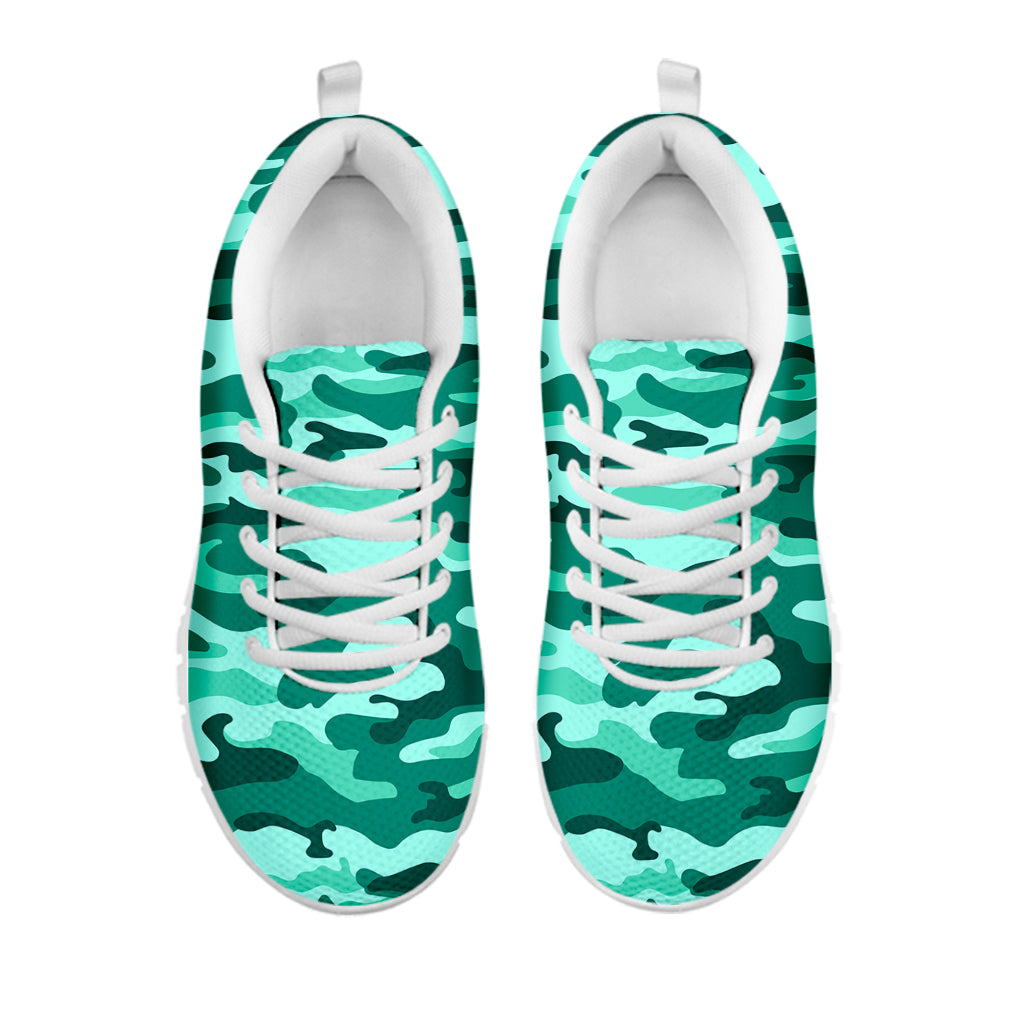 Teal Camouflage Print White Running Shoes