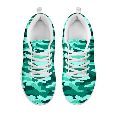Teal Camouflage Print White Running Shoes