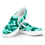 Teal Camouflage Print White Slip On Sneakers