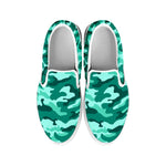 Teal Camouflage Print White Slip On Sneakers