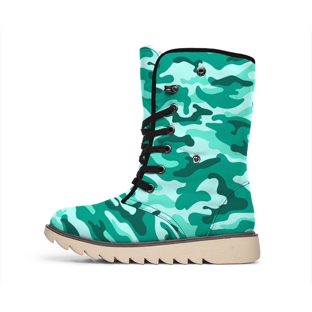 Teal Camouflage Print Winter Boots