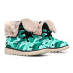 Teal Camouflage Print Winter Boots