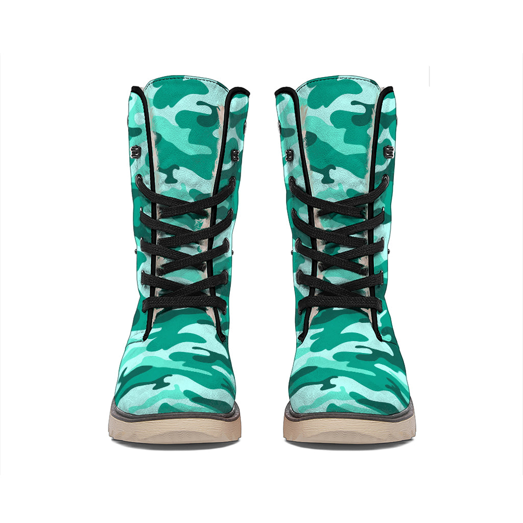 Teal Camouflage Print Winter Boots