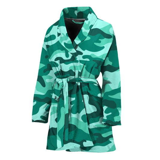 Teal Camouflage Print Women's Bathrobe