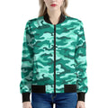 Teal Camouflage Print Women's Bomber Jacket