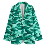 Teal Camouflage Print Women's Cotton Blazer