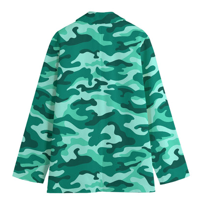 Teal Camouflage Print Women's Cotton Blazer