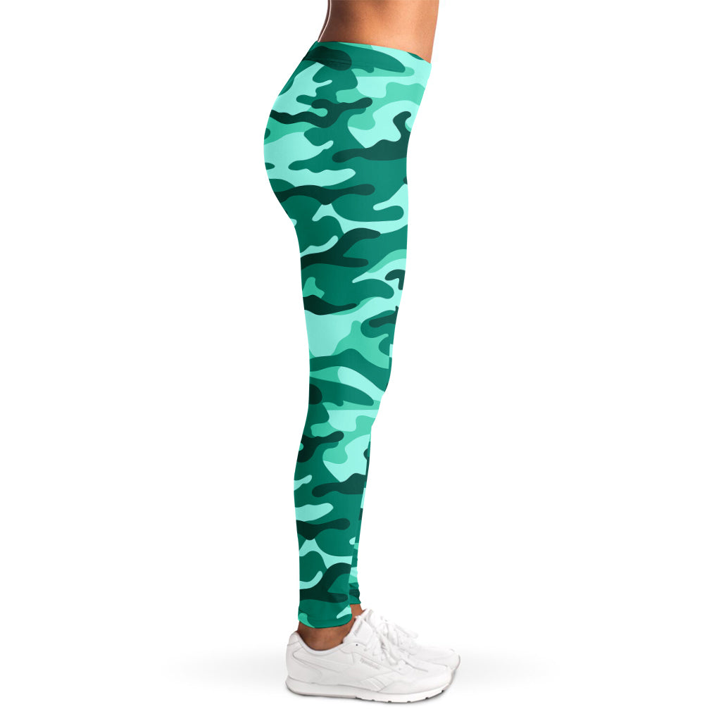 Teal Camouflage Print Women's Leggings