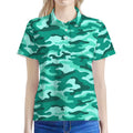 Teal Camouflage Print Women's Polo Shirt