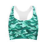 Teal Camouflage Print Women's Sports Bra