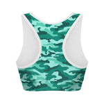 Teal Camouflage Print Women's Sports Bra